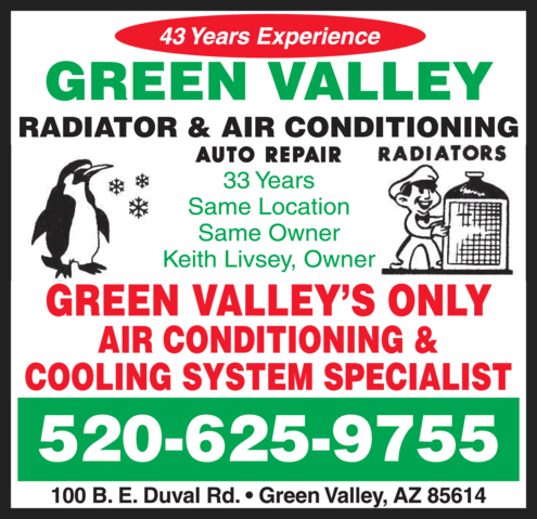 Green Valley Radiator & AC shop front with address and phone number